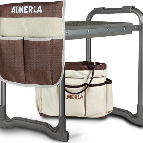 Foldable Garden Kneeler Seat Heavy Duty [Upgraded Widened Thick Kneeling Pad] Garden Stool with Large Garden Tool Bags with Pockets - Portable Garden Bench Gardening Gifts for Parents
