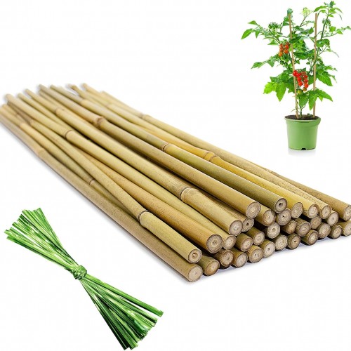 [32 Pcs] Garden Stakes, 18 Inches Natural Bamboo Plant Stakes, Plant Support Stakes with Twist Ties, Bamboo Sticks for Tomatoes, Beans, Flowers, Potted Plants, Indoor and Outdoor Climbing Plants