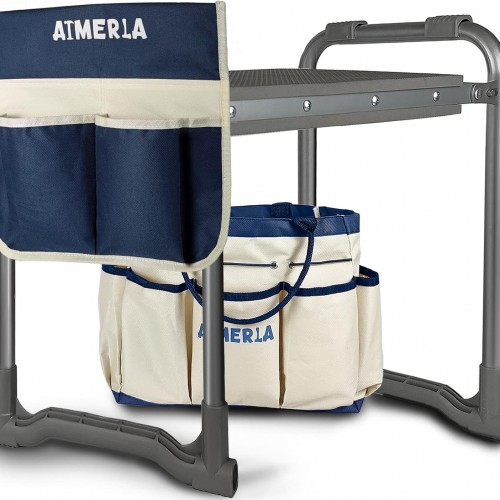 Foldable Garden Kneeler Seat Heavy Duty [Upgraded Widened Thick Kneeling Pad] Garden Stool with Large Garden Tool Bags with Pockets - Portable Garden Bench Gardening Gifts for Parents