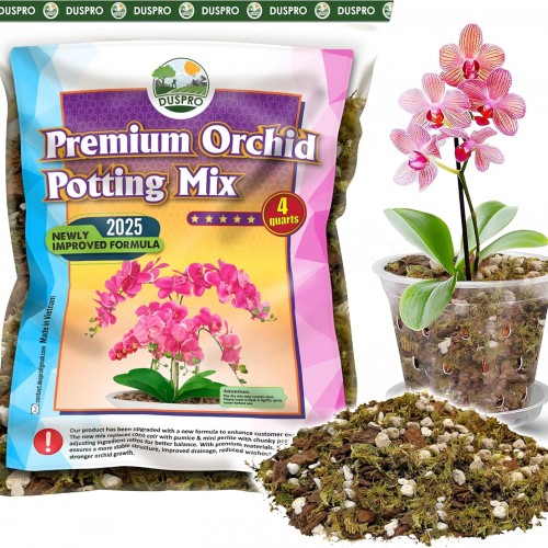 [Upgraded] DUSPRO Orchid Potting Mix for Repotting with Forest Moss, Pine Bark, Perlite & Pumice, Orchid Bark Potting Mix,Orchid Repotting Soil, Drainage Indoor Potting, Orchid Pot Not Included, 4 QT
